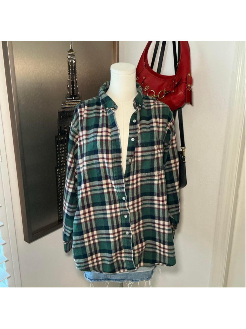 Vintage L.L.Bean Green Plaid Flannel Button Down Shirt Women’s XL Made in USA
